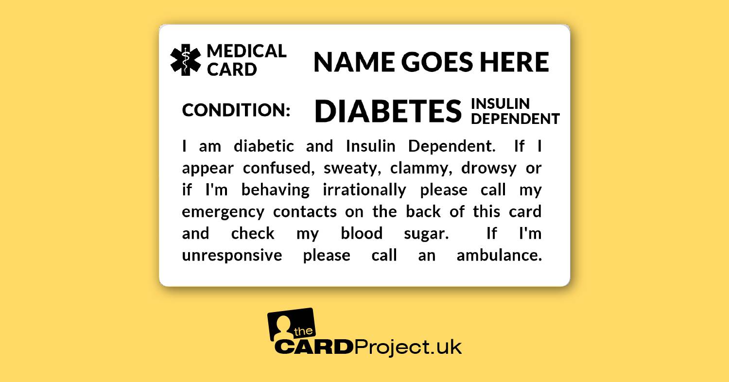 Diabetes Insulin Dependent Mono Medical ID Card  (FRONT)